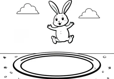 Springender Osterhase auf Trampolin: Einfaches Ausmalbild für Kinder (Gratis)