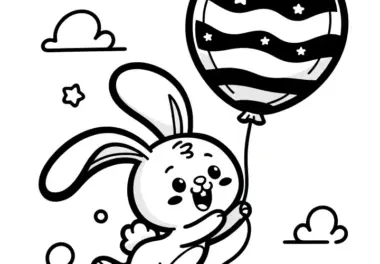 Fliegender Osterhase mit Luftballon: Einfache Malvorlage für Kinder (Gratis)
