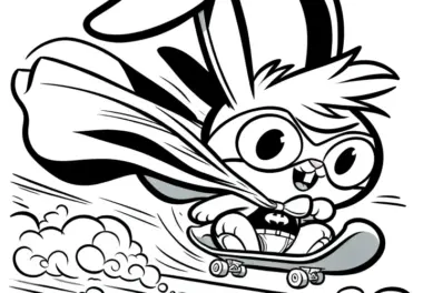 Osterhase rast auf Skateboard: Kostenlose Malvorlage für Kinder