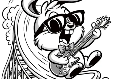 Cooler Osterhase mit Sonnenbrille und Gitarre: Ausmalbild zum Download (Gratis)