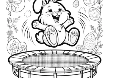 Lachender Osterhase auf Trampolin mit Ostereiern: Bild zum Herunterladen (Gratis)