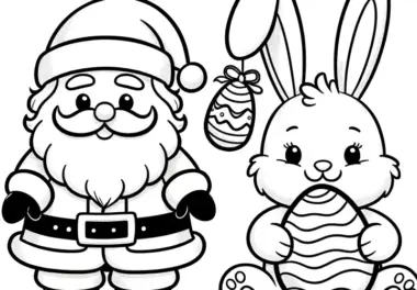 Osterhase mit Weihnachtsmann: Einfache Malvorlage für Kinder (Kostenlos)