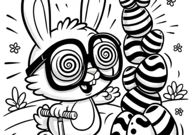 Osterhase stapelt verwirrt Ostereier: Ausmalbild zum Herunterladen (Gratis)