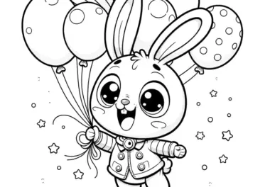 Lachender Osterhase hebt mit Luftballons ab: Bild zum Ausdrucken (Kostenlos)
