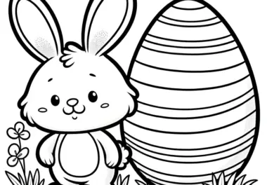 Kleiner Osterhase mit großem Osterei: Einfache Malvorlage (Kostenlos)