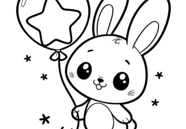 Osterhase mit Sternluftballon: Einfache Malvorlage für Kinder (Kostenlos)
