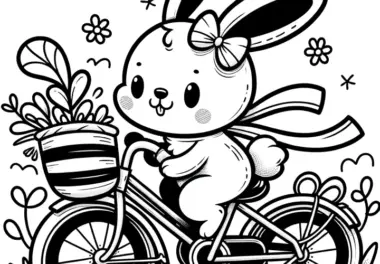 Süßes Osterhasen Mädchen auf Fahrrad: Deine Malvorlage zum Download (Gratis)