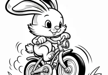 Rasender Osterhase auf Fahrrad: Ausmalbild zum Ausdrucken (Gratis)