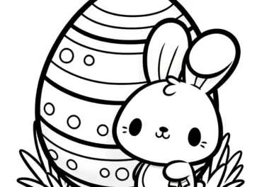 Süßes Osterhäschen mit riesigem Osterei: Einfache Malvorlage (Gratis)
