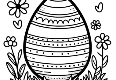 Buntes Osterei auf Wiese: Bild zum Ausmalen (Gratis Download)