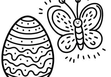 Osterei mit freundlichem Schmetterling: Malvorlage zum Download (Gratis)