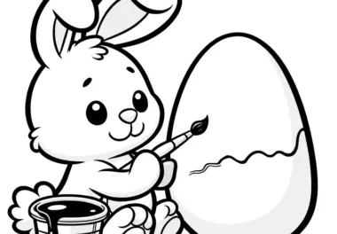 Freundlicher Osterhase bemalt Osterei: Einfache Malvorlage (Kostenlos)