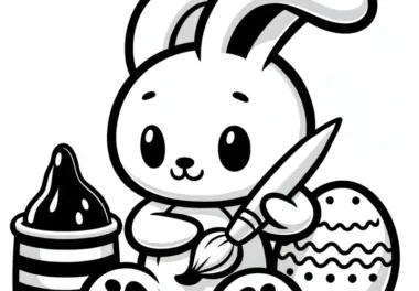 Niedlicher Osterhase bemalt Ostereier: Einfache Malvorlage zum Download (Gratis)