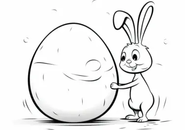 Osterhase bestaunt riesiges Osterei: Ausmalbild kostenlos herunterladen
