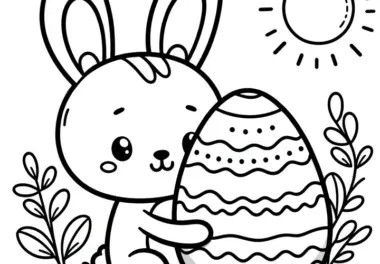 Niedlicher Osterhase mit Osterei und Sonne: Einfache Malvorlage für Kinder (Gratis)