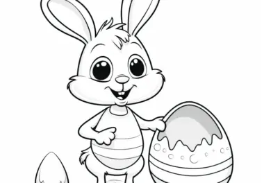 Osterhase mit zerbrochenem Osterei: Ausmalbild zum Herunterladen (Kostenlos)