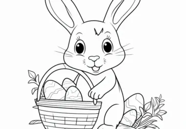 Niedlicher Osterhase mit Osterkorb: Ausmalbild für Kinder (Gratis)