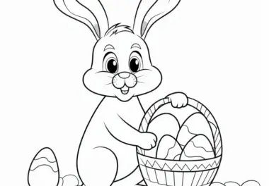 Freundlicher Osterhase mit Osterkorb: Einfaches Bild zum Ausmalen (Gratis)