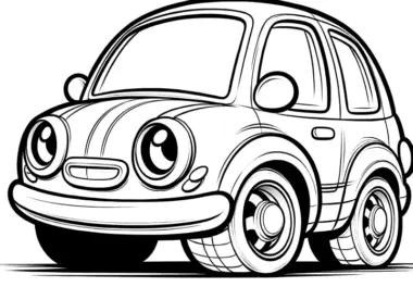 Niedliches Auto mit Augen: Einfache Malvorlage für Kinder (Kostenlos)