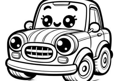 Süßes kleines Auto mit Gesicht: Einfache Malvorlage für Kinder (Gratis)