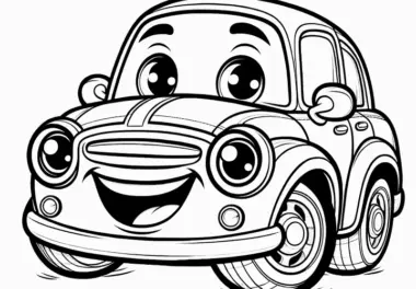 Lachendes kleines Auto: Bild zum Ausmalen für Kinder (Kostenlos)