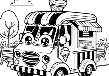 Niedliches Eisauto mit großen Augen: Einfaches Ausmalbild für Kinder (Gratis)