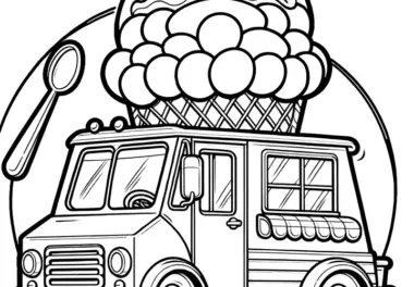Süßes Eisauto mit großem Eis zum Ausmalen (Gratis)