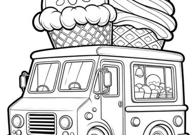 Eisauto mit lachendem Eis: Zum Ausmalen und Ausdrucken (Kostenlos)