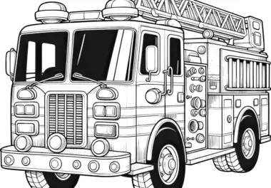 Feuerwehrauto mit Drehleiter: Ausmalbild zum Herunterladen (Gratis)