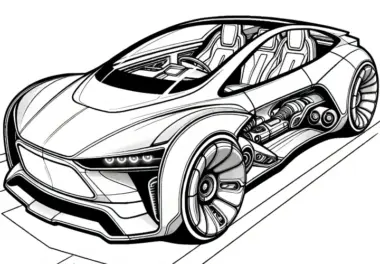 Schnittiges futuristisches Auto: Malvorlage zum Download (Gratis)