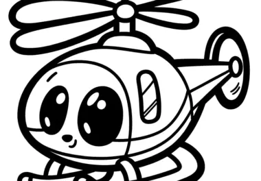Niedlicher Hubschrauber mit großen Augen: Malvorlage für Kinder (Gratis)
