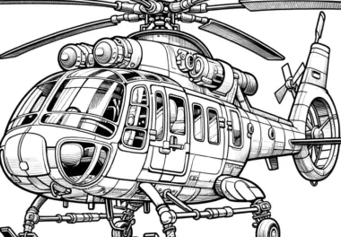 Militärhubschrauber: Komplexe Malvorlage zum Download (Kostenlos)