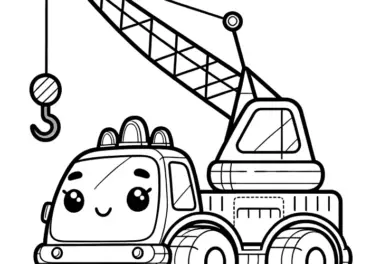 Einfaches Ausmalbild für Kinder: Kran mit Augen (Gratis)