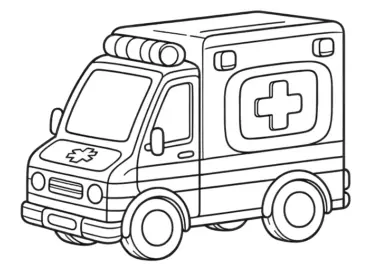 Krankenwagen: Einfache Malvorlage für Kinder (Kostenlos)