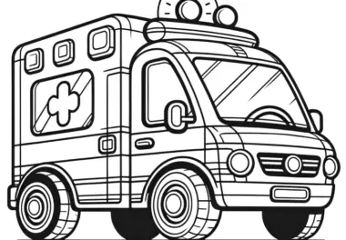 Krankenwagen mit Blaulicht: Einfaches Ausmalbild zum Download (Gratis)