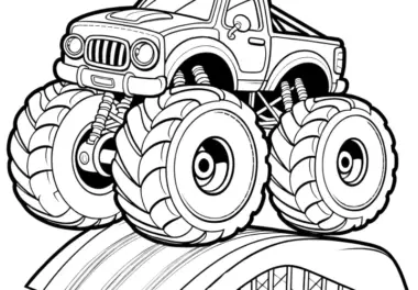 Monstertruck fährt über Rampe Malvorlage (Gratis)