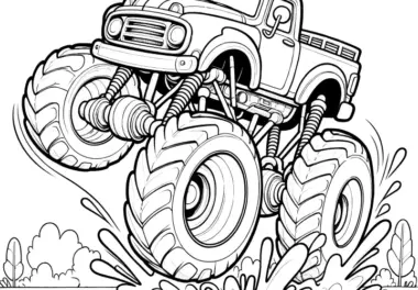 Monstertruck im Matschwasser: Ausmalbild kostenlos zum Download