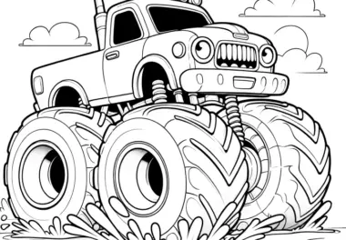 Kostenloses Ausmalbild: Monstertruck mit Augen im Schlamm