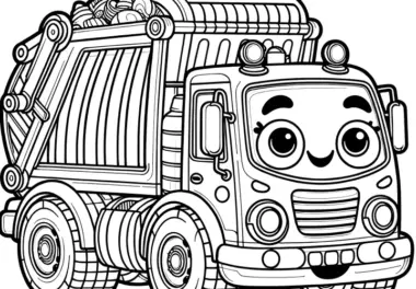 Niedliches Müllauto mit Gesicht: Einfaches Ausmalbild für Kinder (Kostenlos)