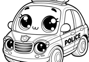 Lachender Polizeiwagen: Freundliches Ausmalbild für Kinder (Gratis)
