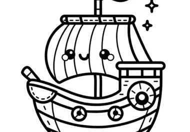 Keines, niedliches Segelschiff: Ausmalbild zum kostenlosen Download
