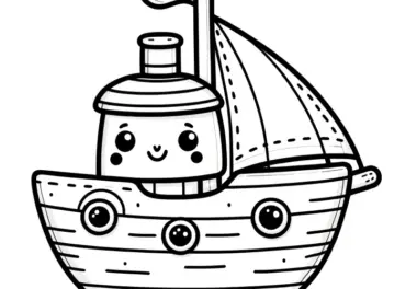 Spielzeug Segelschiff mit Gesicht: Ausmalbild zum Herunterladen (Gratis)