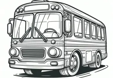Alter Schulbus: Einfaches Ausmalbild für Kinder zum Download (Gratis)