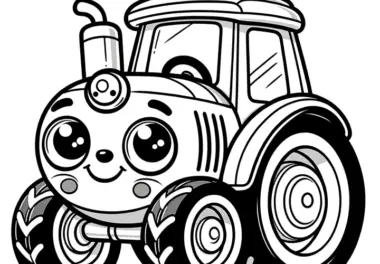 Lächelnder Spielzeug Traktor: Kostenlose Malvorlage zum Herunterladen
