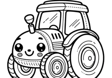 Niedlicher Traktor mit süßen Augen: Einfaches Ausmalbild für Kinder (Gratis)