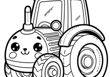 Traktor mit Gesicht und Kulleraugen: Einfaches Bild zum Ausmalen (Kostenlos)