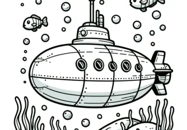 Kleines U-Boot: Unter Wasser mit Fischen als Ausmalbild (Kostenlos)