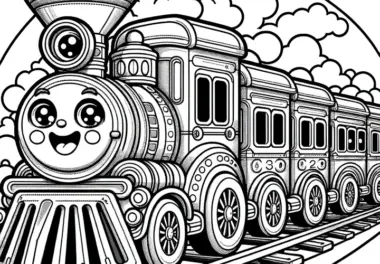 Fröhliche Dampflok: Eisenbahn Bild zum Ausmalen für Kinder (Kostenlos)