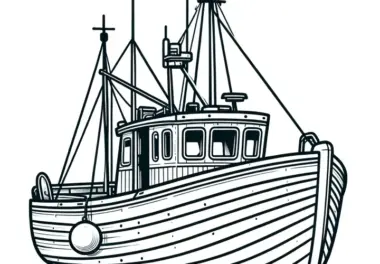 Typischer Fischkutter: Einfache Malvorlage für Kinder (Gratis)
