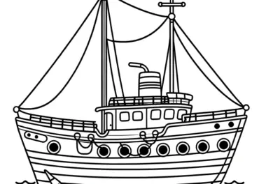 Niedliches Schiff zum Ausmalen: Malvorlage für Kinder (Kostenlos)